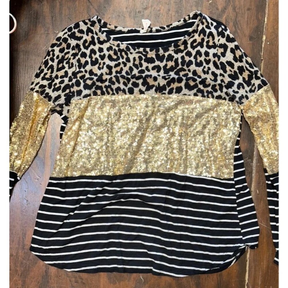 Bibi Black & Gold Sequin Top Size Medium
